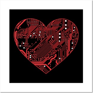 Technology Lover Red Circuit Board Heart Posters and Art